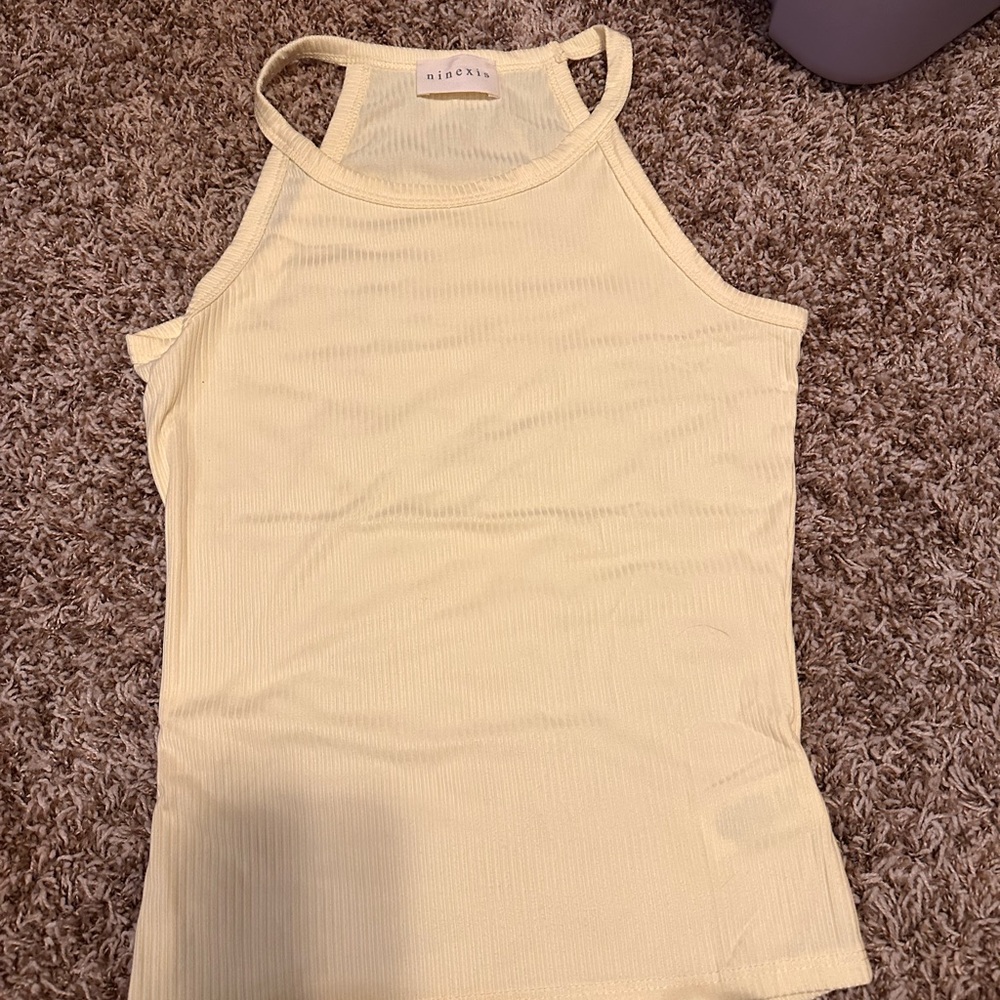 Ninexis Pale Yellow Ribbed Knit Racerback Tank Top-NWOT